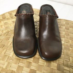 Leather Whip Stitch Block Heel Mules Size 7